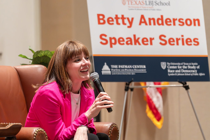Amanda Litman speaking at the Betty Anderson Speaker Series at UT Austin LBJ School